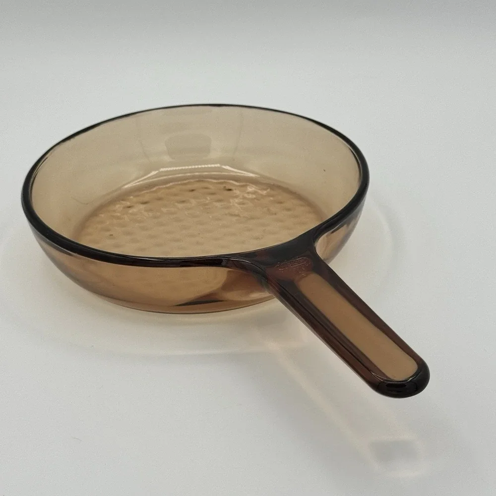 Vintage Corning Visions Amber Glass Skillet Fry Pan 7